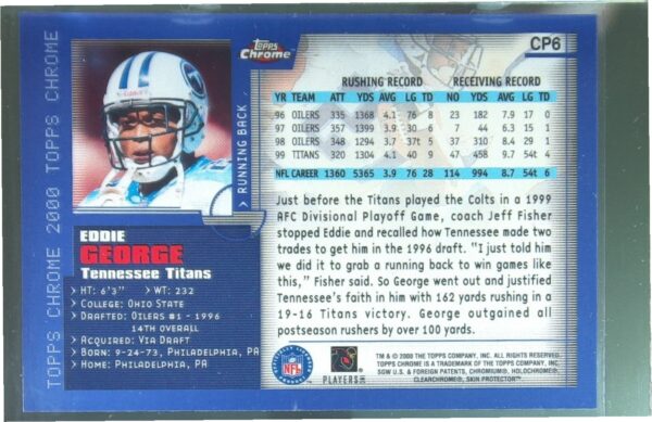 2000 Topps Eddie George #CP6 Titans 2000 Topps Chrome Previews - Image 3