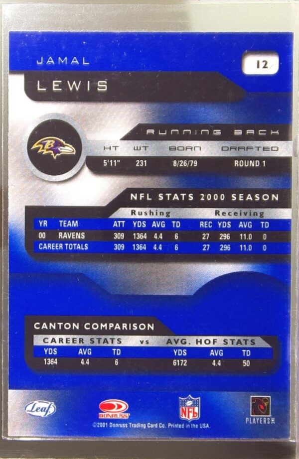 2001 Quantum Leaf Jamal Lewis #12 Ravens - Image 3