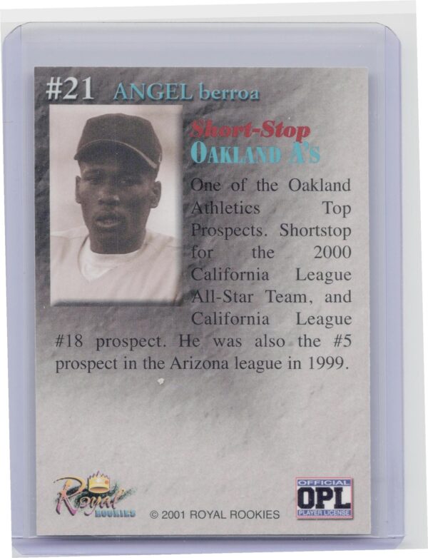 2001 Royal Rookies Throwbacks Angel Berroa Auto /5950 #21 Oaks Autographs - Image 3