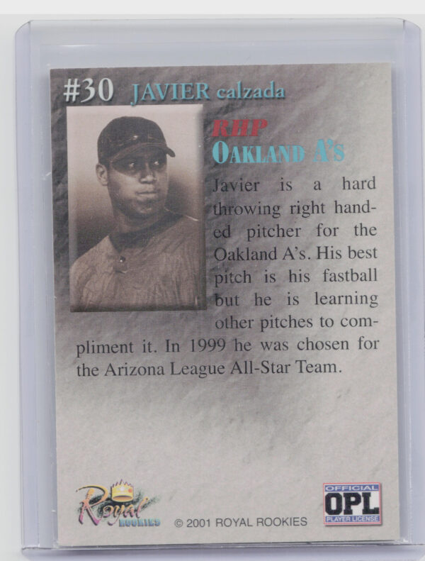 2001 Royal Rookies Throwbacks Javier Calzada AU SN5950 #30 Athletics Autographs - Image 3