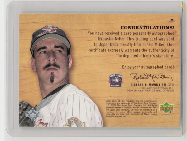 2001 SP Top Prospects Justin Miller AU #JM Cats Chirography - Image 3
