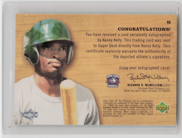 2001 SP Top Prospects Kenny Kelly AU #KK Rays Chirography - Image 3