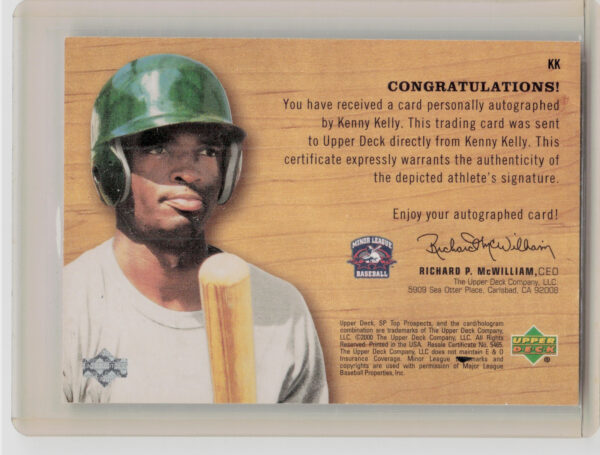 2001 SP Top Prospects Kenny Kelly AU #KK Rays Chirography - Image 3