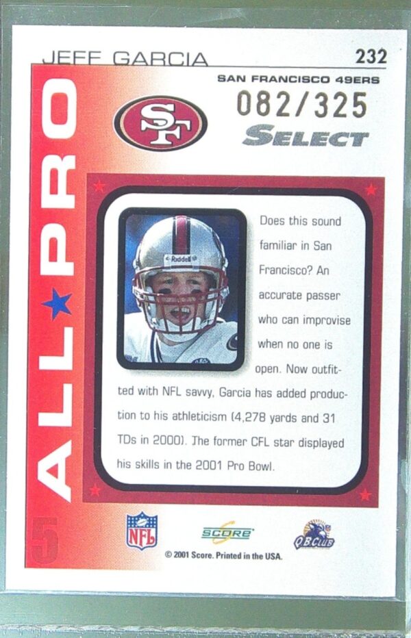 2001 Score Select Jeff Garcia /325 All Pro #232 49ers - Image 3