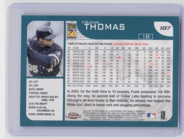 2001 Topps Chrome Frank Thomas #187 Sox - Image 3