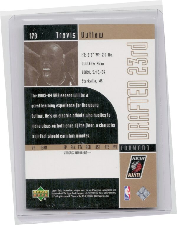 2002-03 Upper Deck Inspirations Travis Outlaw SN2999 #178 Blazers - Image 3