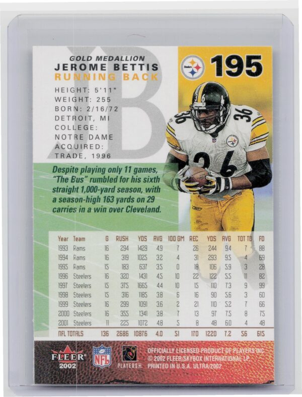 2002 Fleer Ultra Jerome Bettis 195 Steelers - Image 3