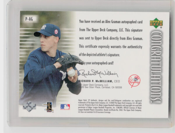 2002 SP Authentic Alex Graman AU #P-AG Yankees Prospects Signatures - Image 3