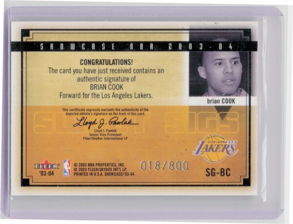 2003-04 Fleer Showcase Brian Cook AU SN800 #SG-BC Lakers Sweet Sigs - Image 3