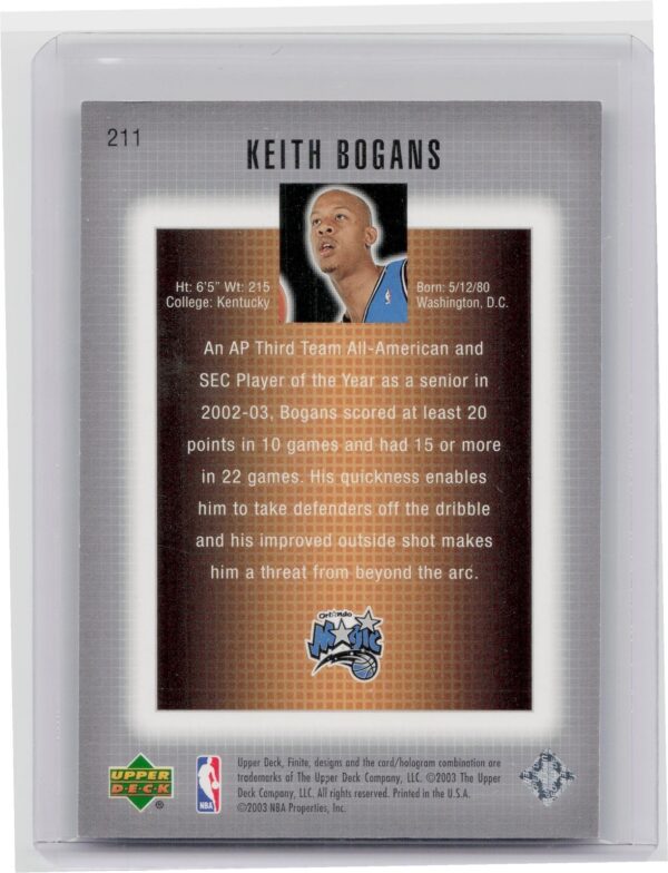 2003-04 Upper Deck Finite Keith Bogans SN1500 RC #211 Magic - Image 3