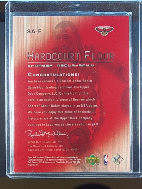 2003-04 Upper Deck Hardcourt Shareef Abdur-Rahim Relic #SA-F Hawks Floor - Image 3