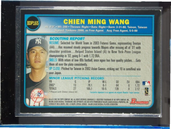 2003 Bowman Draft Picks & Prospects Chien Ming Wang #BDP165 Yankees - Image 3