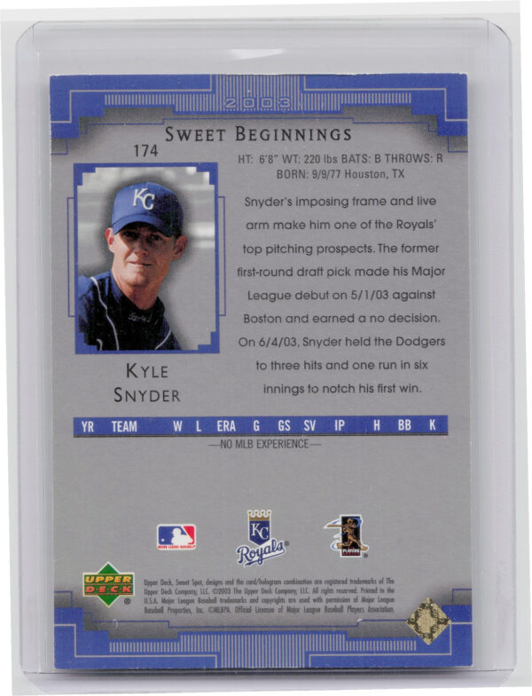 2003 Upper Deck Sweet Spot Kyle Snyder SN2003 #174 Royals - Image 3