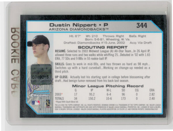 2004 Bowman Chrome Dustin Nippert AU RC #344 Diamondbacks - Image 3