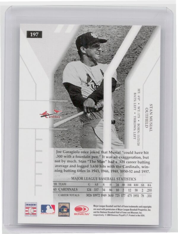 2004 Donruss Elite Stan Musial SN1000 #197 Cardinals - Image 3