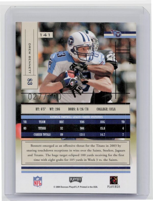 2004 Playoff Absolute Memorabilia Drew Bennett Spectrum /100 #141 Titans - Image 3