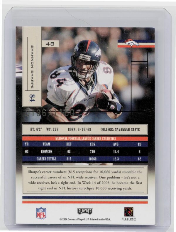2004 Playoff Absolute Memorabilia Shannon Sharpe /1150 #48 Broncos - Image 3