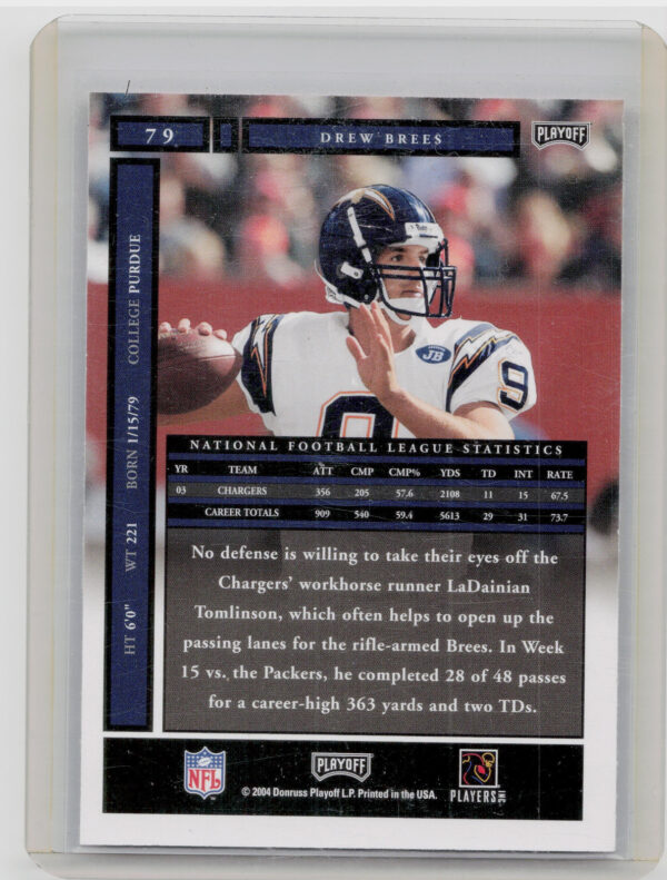2004 Playoff Honors Drew Brees #79 Chargers - Image 3