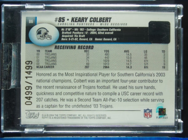 2004 Topps Signature Keary Colbert AU SN1499 RC #86 Panthers - Image 3
