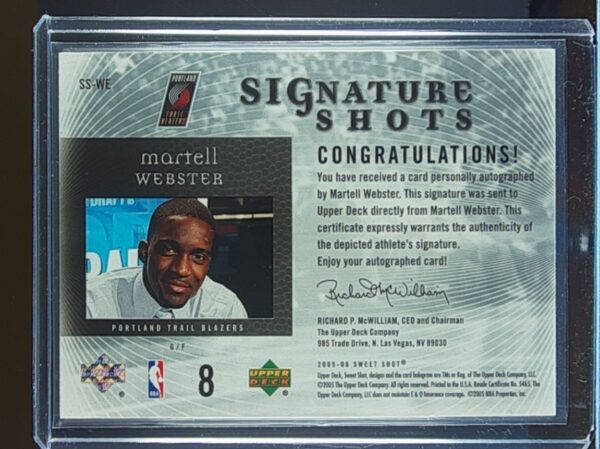 2005-06 UD Sweet Shot martell webster Auto #SS-WE Blazers Signature Shots - Image 3