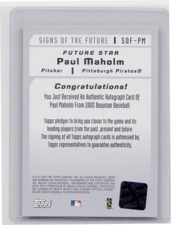 2005 Bowman Paul Maholm AU #SOF-PM Pirates Signs of the Future - Image 3