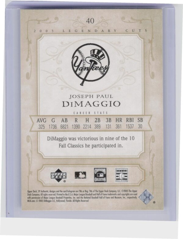 2005 SP Legendary Cuts Joe DiMaggio #40 Yankees - Image 3