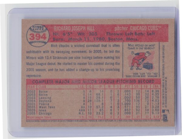 2006 Heritage Rich Hill #394 Cubs - Image 3