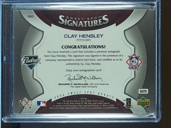 2006 UD Sweet Spot Update Clay Hensley AUTO /50 #150 Padres Rookie Sigs - Image 3