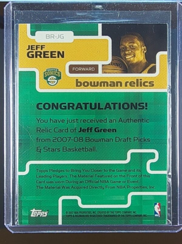2007-08 Bowman Jeff Green JSY #BR-JG SuperSonics Relics - Image 3