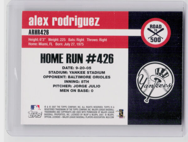 2007 Bowman Draft Picks & Prospects Alex Rodriguez #ARHR426 Yankees Alex Rodrigu - Image 3
