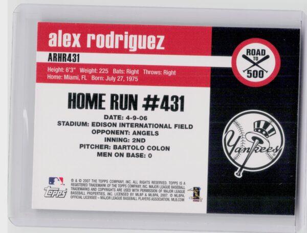 2007 Bowman Draft Picks & Prospects Alex Rodriguez #ARHR431 Yankees Alex Rodrigu - Image 3
