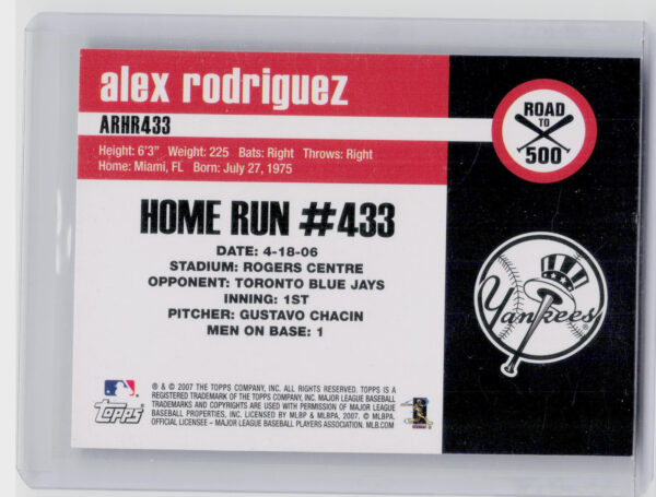 2007 Bowman Draft Picks & Prospects Alex Rodriguez #ARHR433 Yankees Alex Rodrigu - Image 3