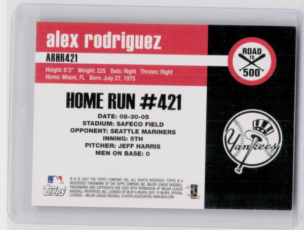 2007 Bowman's Best Alex Rodriguez #ARHR421 Yankees Alex Rodriguez: Road to 500 - Image 3