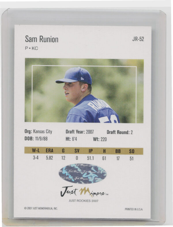 2007 Just Minors Just Rookies Sam Runion AU #JR-52 Royals Autographs - Image 3
