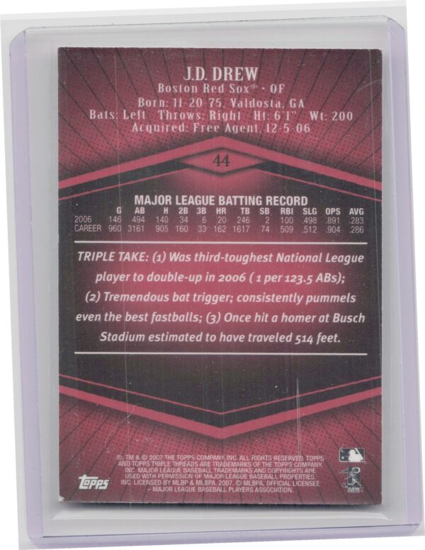 2007 Topps Triple Threads J.D. Drew SN1350 #44 Sox - Image 3