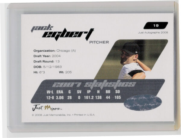 2008 Just Autographs Jack Egbert AU #19 Sox Signatures - Image 3