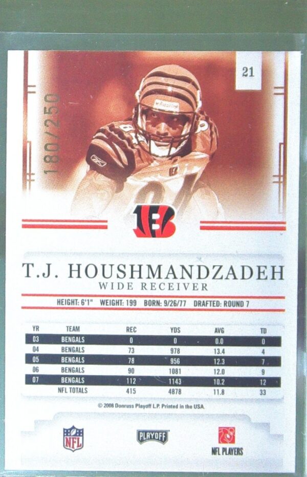 2008 Playoff Prestige T.J. Houshmandzadeh Xtra Points Gold /250 #21 Bengals - Image 3