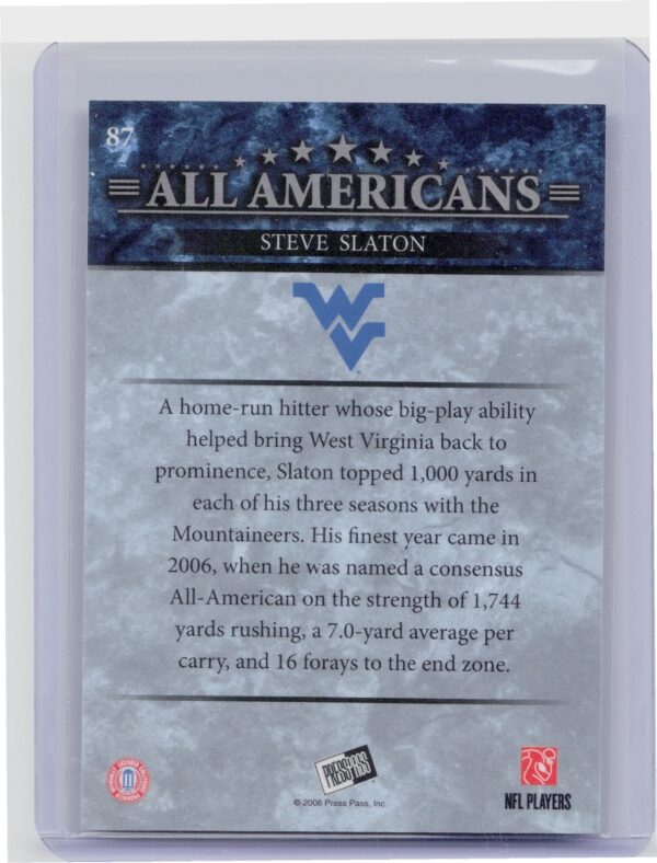 2008 Press Pass Steve Slaton Reflectors /500 #87 Mountaineers - Image 3