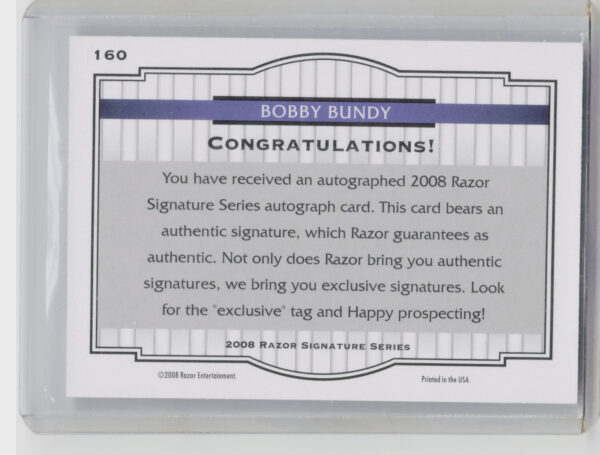 2008 Razor Signature Series Bobby Bundy #160 Orioles - Image 3