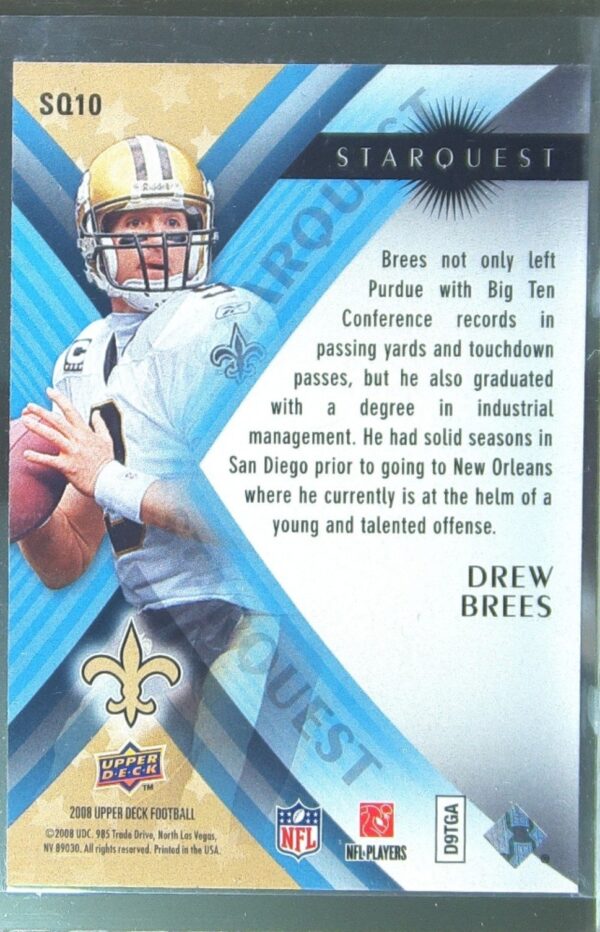 2008 Upper Deck Drew Brees #SQ10 Saints StarQuest Rainbow Blue - Image 3