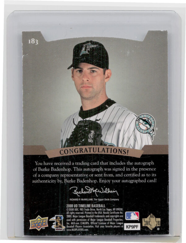 2008 Upper Deck Timeline Burke Badenhop AU #183 Marlins 1995 SP Top Prospects Au - Image 3