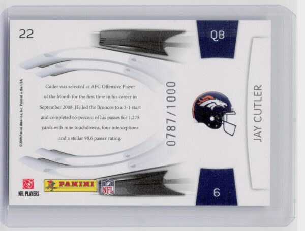 2009 Playoff Prestige Jay Cutler /1000 #22 Broncos Prestigious Pros Blue - Image 3