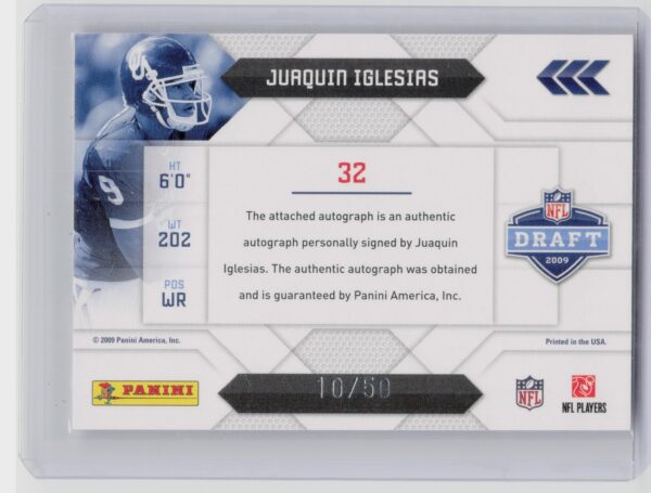 2009 Playoff Prestige Juaquin Iglesias Auto /50 #32 Sooners NFL Draft Autographs - Image 3