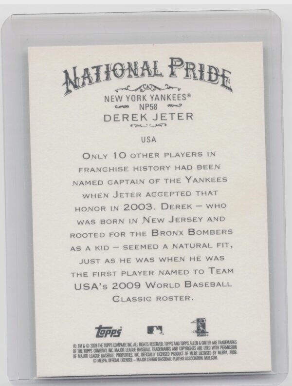 2009 Topps Allen & Ginter Derek Jeter #NP58 Yankees National Pride - Image 3