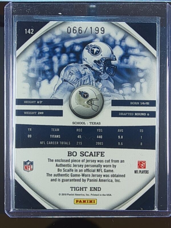 2010 Gridiron Gear Bo Scaife /199 JSY #142 Titans Jerseys O's - Image 3