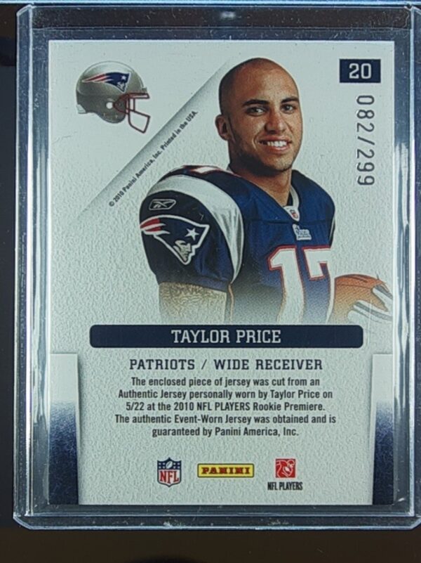 2010 Gridiron Gear Taylor Price /299 JSY #20 Patriots Rookie Orientation - Image 3