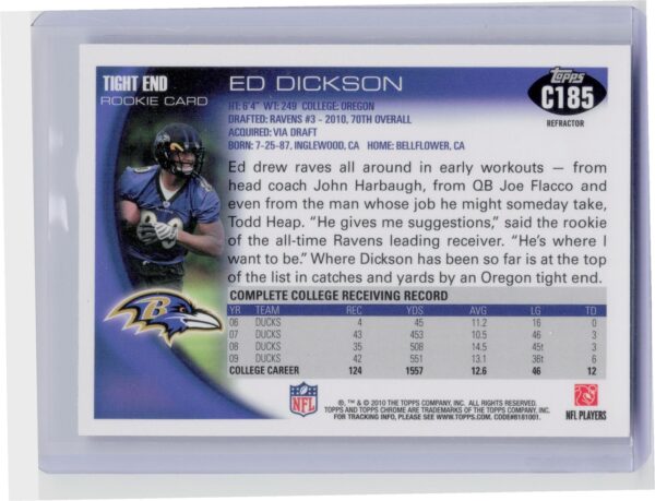 2010 Topps Chrome Ed Dickson Refractors #C185 Ravens - Image 3