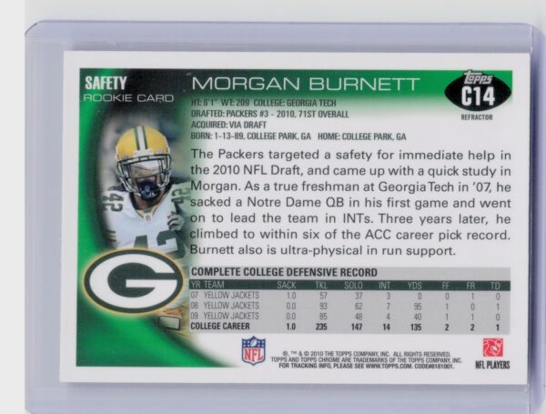 2010 Topps Chrome Morgan Burnett Refractors #C14 Packers - Image 3