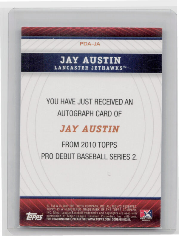 2010 Topps Pro Debut Jay Austin AU #PDA-JA Jethawks Prospect Autographs - Image 3