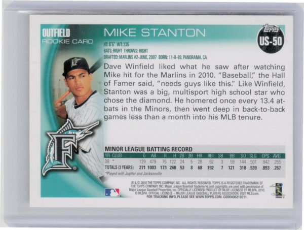 2010 Topps Update Mike Stanton RC #US-50 Marlins - Image 3